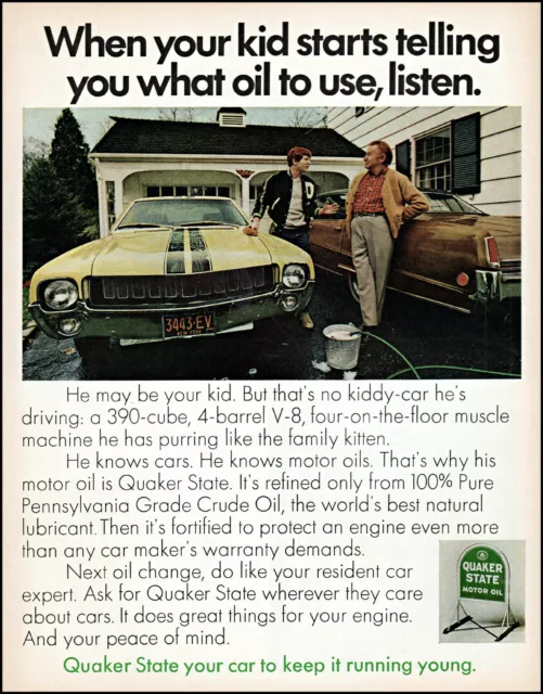 1969 Father Son Muscle Car Quaker State Motor Oil vintage photo print ad adL5
