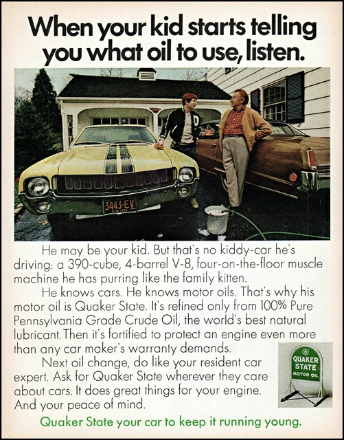 1969 Father Son Muscle Car Quaker State Motor Oil vintage photo print ad adL5