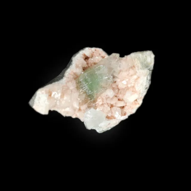 Green Apophyllite Crystals on Orange Heulandite Geode Mineral #EB 21