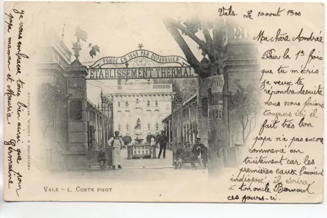 VALS LES BAINS - Ardèche- CPA 07 - Etablissement Thermal fondé en 1845 - Cp 1900