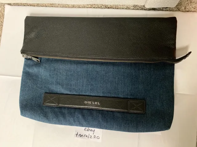 Blue Denim Black Leather DIESEL Clutch Bag