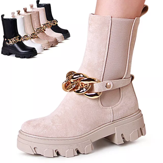 Chaussures Femme Plateforme Bottines Velours Moitié Bottes Court Chelsea Boots