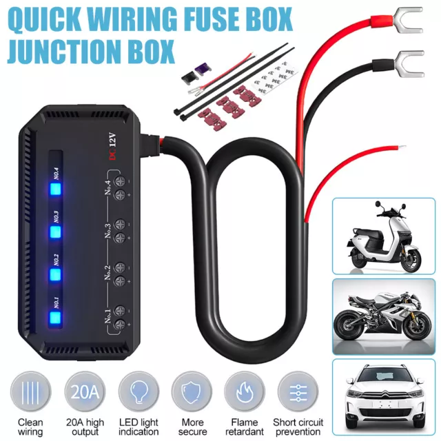 4 Way Fuse and Relay Box Quick Wiring 12V 20A &LED Indicator for Car Truck RV EV