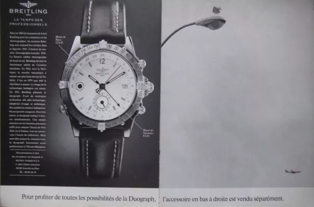 Publicité De Presse 1990 Montre Breitling Duograph - Le Temps Des Professionnels