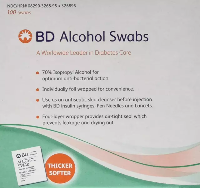 BD Alcohol Swabs 100 Each White *(Paquete de 3)*