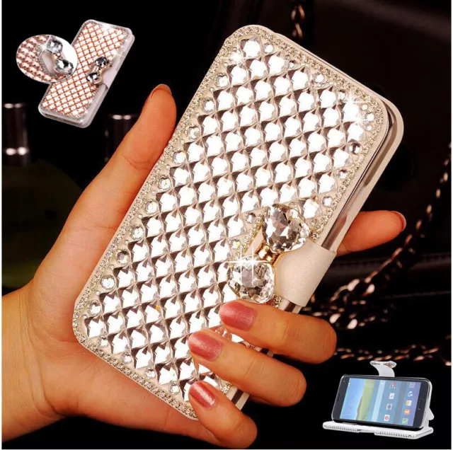 For AT&T Motivate Max Case Bling Diamond flip luxury Leather Card stand Wallet