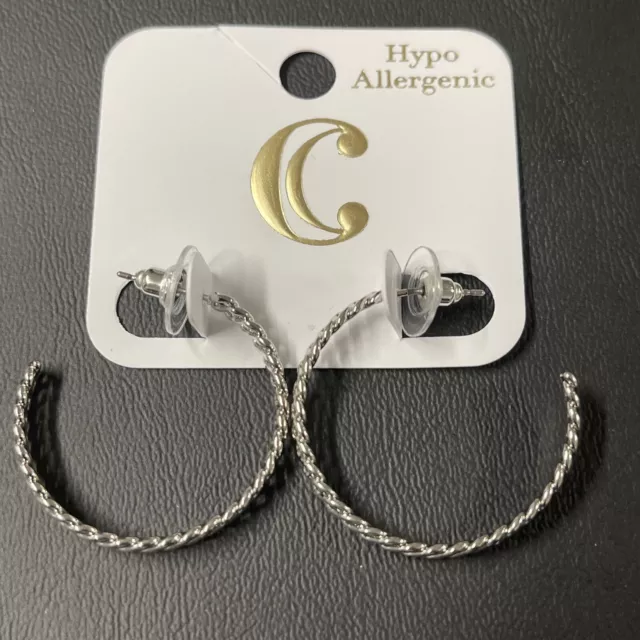 Charming Charlie Silver Small Braided Open Hoop Earrings