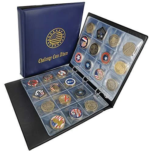 Challenge Coin Album 2.4''x2.4'' Pockets Holds 120 Large Military Coin Medals