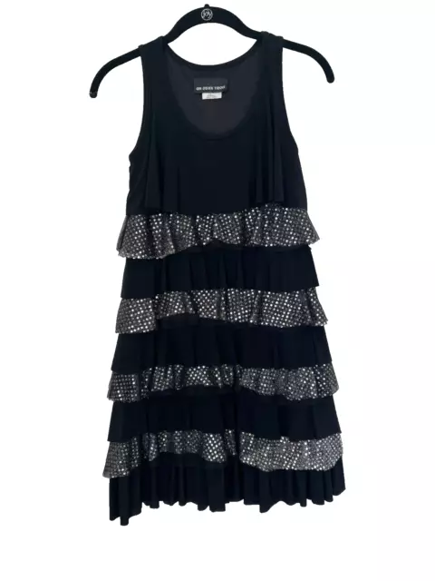 Un Deux Trois Girls Black/Sequin Ruffle Formal Party Dress Size 16-EUC