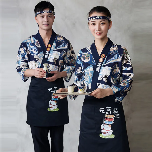 Japanese Sushi Izakaya Chef Kimono Restaurant Waiter Uniform Tops Apron Clothes