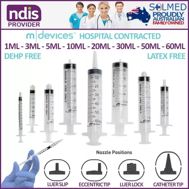 5 X 50ml ECCENTRIC TIP PREMIUM SYRINGES HOSPITAL CONTRACTED LATEX & DEHP FREE