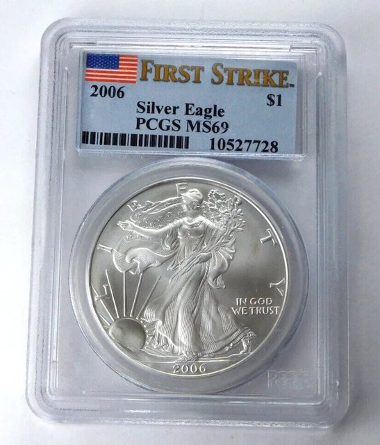 2006 $1 American Silver Eagle PCGS MS 69 Flag First Strike Label