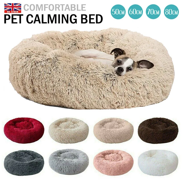 Fluffy Soft Comfy Calming Donut Dog Cat Beds Warm Bed Pet Round Plush Puppy Beds