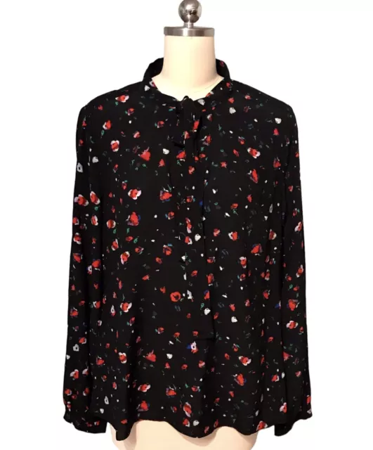 Derek Lam 10 Crosby Dark Floral Top Blouse Tie Neck Long Sleeve Women’s Sz 12