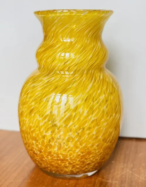Hermoso Jarrón de Cristal Murano A Gradiente Amarillo Flameado Firmado Y Cie