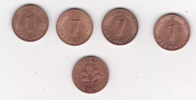 1 Pfennig BRD-Kursmünze 1979 komplett (DFGJ), vorzüglich