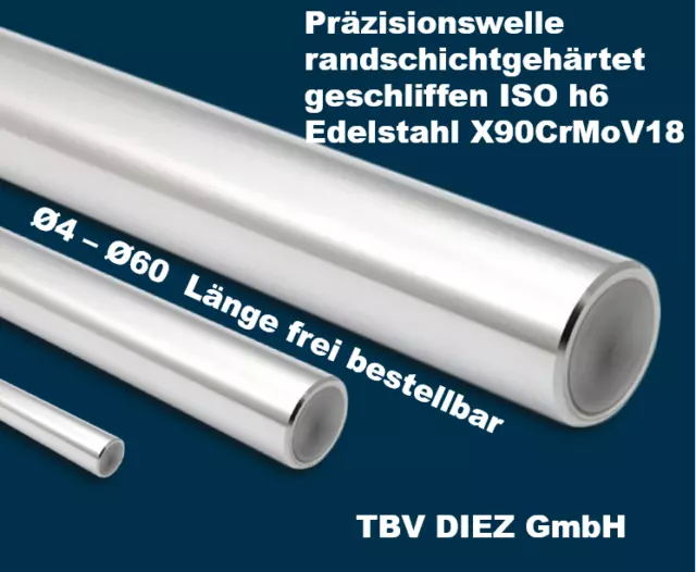 Präzisionswelle X90 rostfrei Edelstahl gehärtet geschliffen Tol. ISO h6 Ø4-Ø60mm