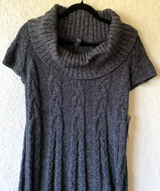 STYLE & CO NEW! Cable Twist Knit Sweater Tunic Dress Med Cowl Gray Black 2