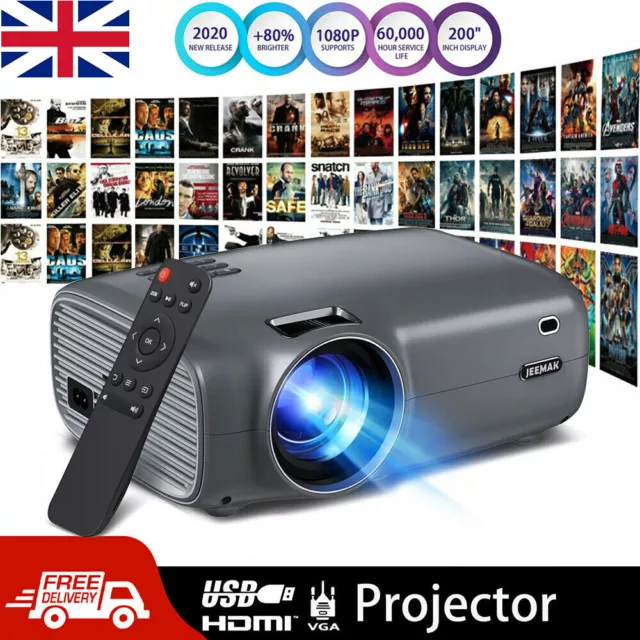 Portable 1080P HD Home Projector USB HDMI AV SD VGA Mini Theater Cinema Movie UK