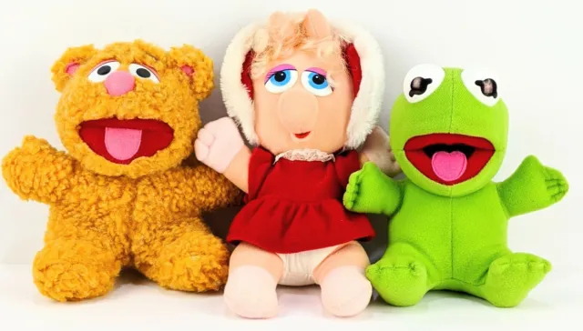 Jim Henson Vintage Muppet Babies 1987 8" Plush Dolls Kermit Fozzie & Miss Piggy