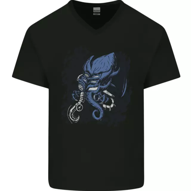 Cyberpunk Cthulhu Kraken Octopus Uomo Scollo A V Cotone T-Shirt
