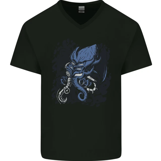 Cyberpunk Cthulhu Kraken Octopus Uomo Scollo A V Cotone T-Shirt