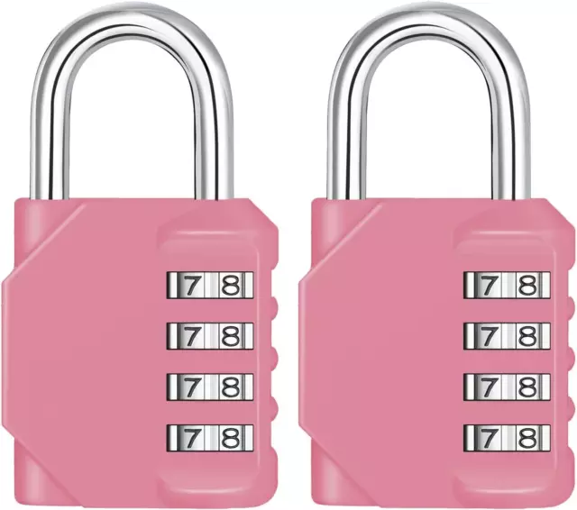 ZHEGE Combination Padlocks for Gym Locker, 4 Digit Code Padlock Pink, 2 Pack