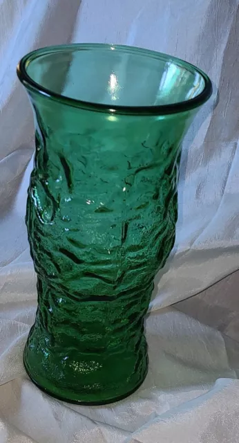 E.O. Brody Co. Cleveland Ohio Avocado Green Crinkle Glass Vintage Vase 10” tall