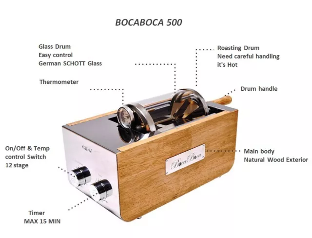 N-BOCABOCA Coffee Bean Roaster 500 for Home Small Cafe Simple Roasting Infrared 2