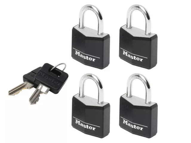 Master Lock - Aluminium Black Vinyl Cover 20mm Padlock 3-Pin - Keyed Alike x 4