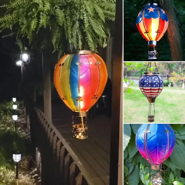 Hot Air Balloon Solar Lantern Outdoor 4th of July Decorations for Patio U