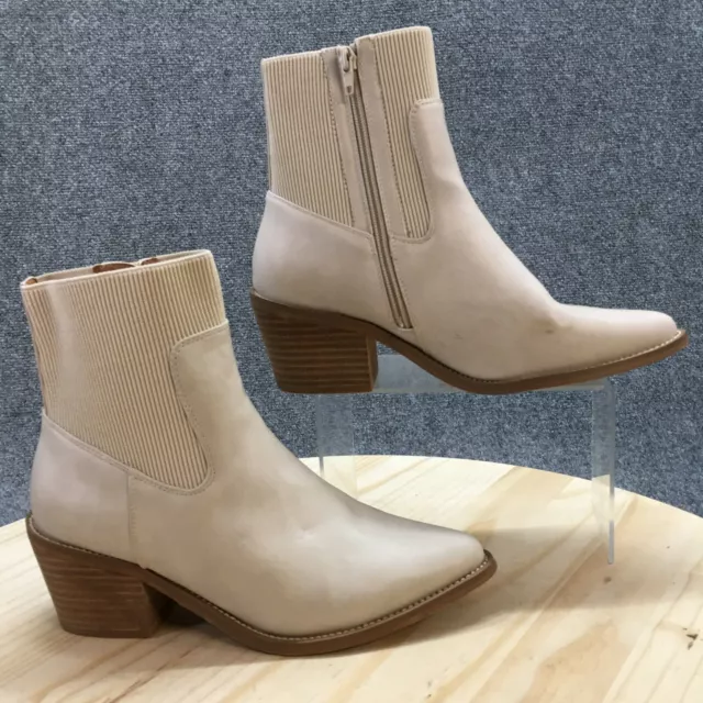 DV Dolce Vita Boots Womens 8.5 Oppry Ankle Booties Cream Faux Leather Zip Heeled