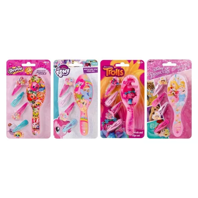 Kids Hair Brush Girls Hair Clip Set My little Pony,Disney Princess,Troll Uk