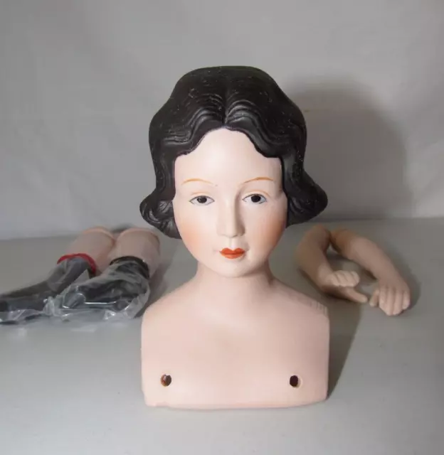 Jo Little Women Antebellum Black Wavy Hair Bisque China Doll Head Arms Legs Set