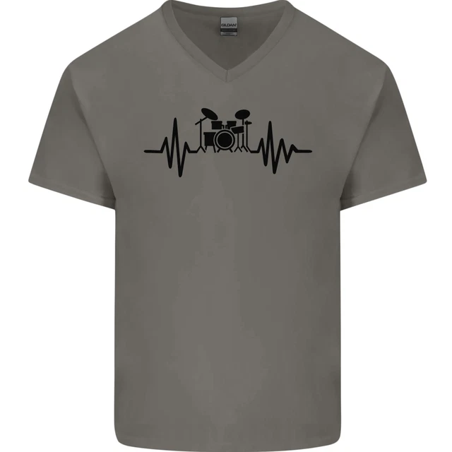 Drum Kit Pulse ECG Drummer Drumming Drum Mens V-Neck Cotton T-Shirt