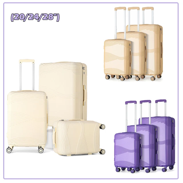 3 Piece Luggages Set Hardside Suitcase Spinner Wheels Travel Trolley (20/24/28")