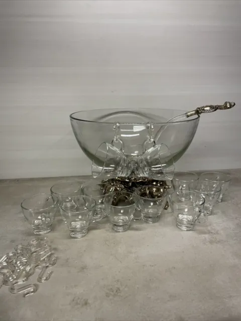 PITMAN-DREITZER 15pc PUNCH BOWL Ornate Stand, Ladle, 12 Cups, And 16 Hooks