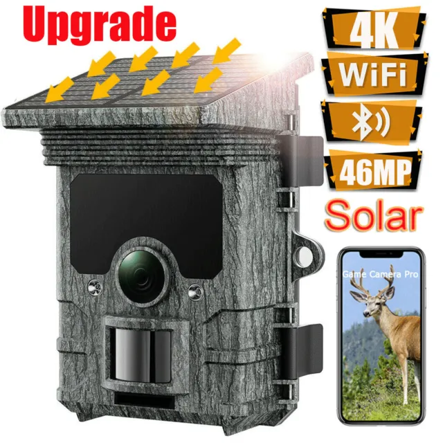 4K 46MP Wildkamera WiFi Solar Jagdkamera Überwachungskamera IR Nachtsicht Akku