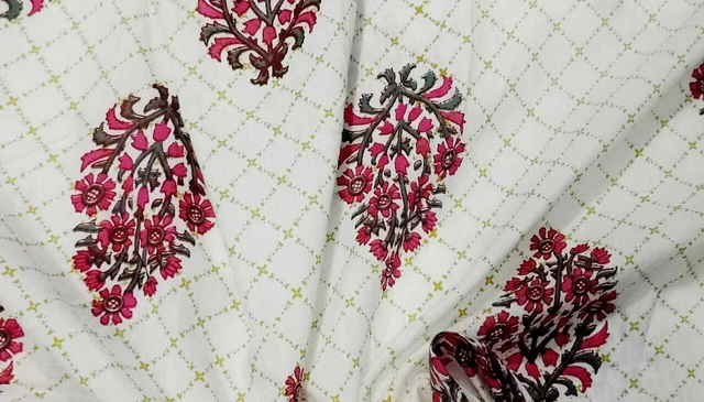 Main Bloc Imprimé Floral Tissu Coton Couture 0.9m Indien Robe Matériel Artisanat