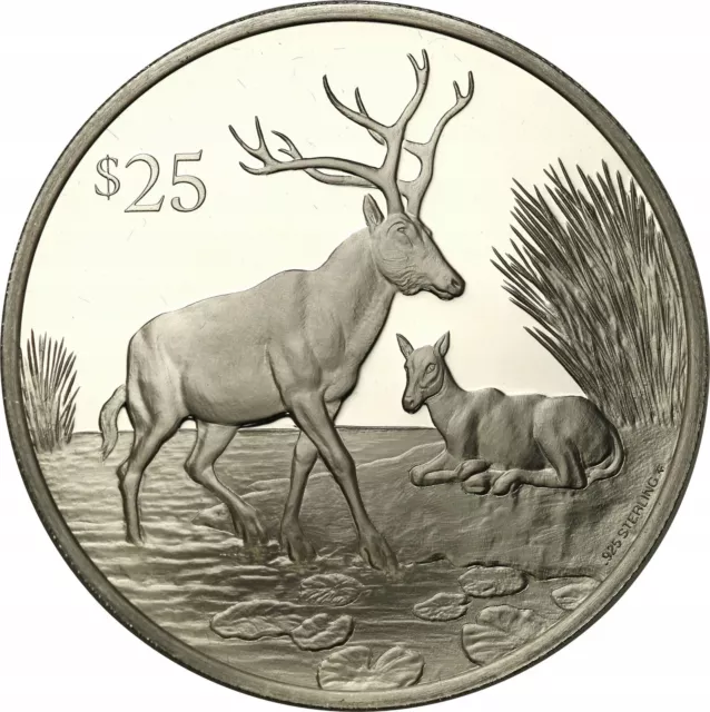 1993 British Virgin Islands 25 Silver Proof Coin Endangered Wildlife - DEER