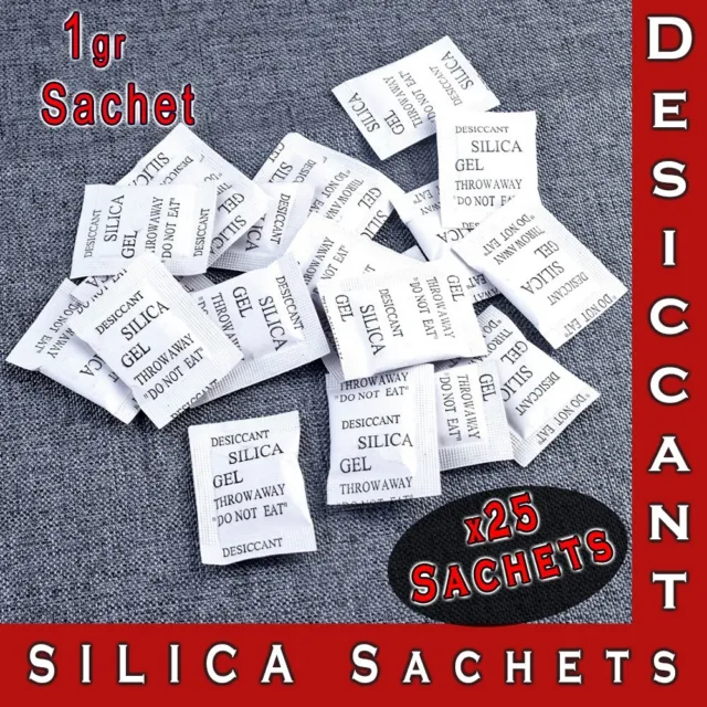 25x Silica Gel Sachets Desiccant Pouches Anti Damp Bags - 1g Packs
