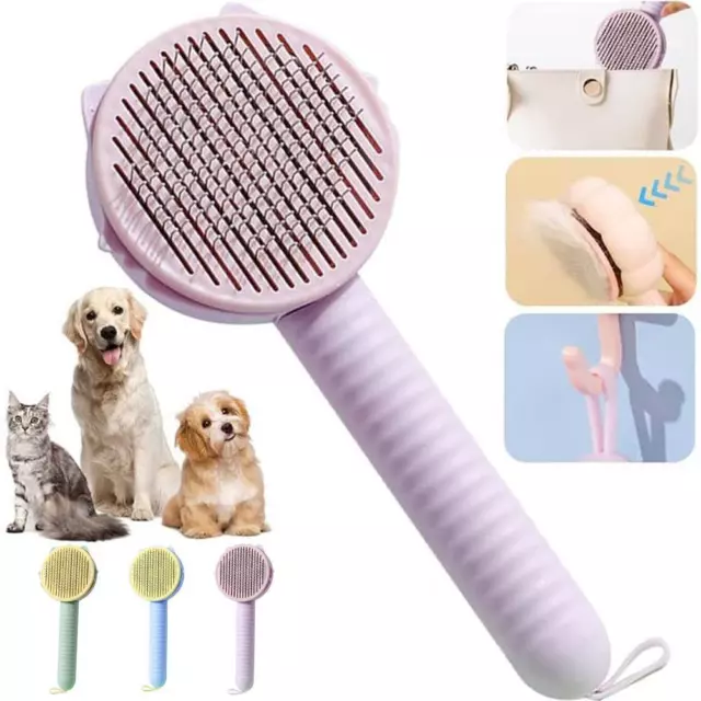 Pet Dog Cat Brush Grooming Self Cleaning Slicker Brush Massage Cleaner-Hair