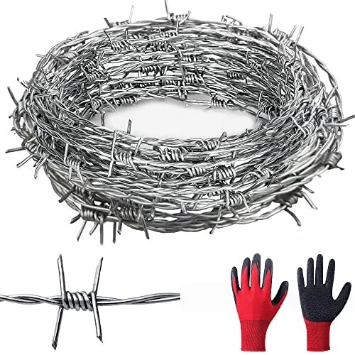 (50feet) Barbed Wire 50FT 18 Gauge 4 PT Galvanized Barb Wire, Real Barb Wire