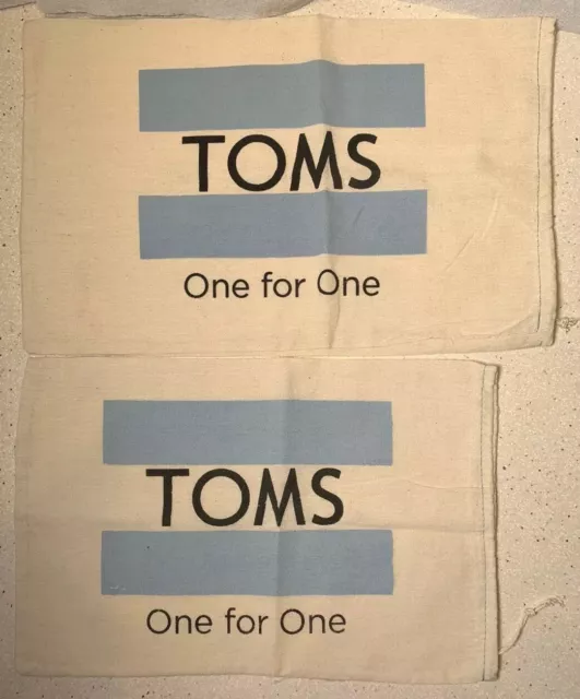 Lot of 2 TOMS Canvas RARE Beige Shoe Bags Dust Covers Draw String