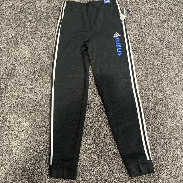 Adidas New Boys Sz L 14/16 Pull On 3 Stripe Black Fleece Jogger Track Pant Sweat