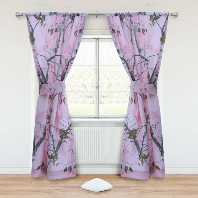 Realtree AP Pink Cotton 2-Piece Rod Pocket Curtains Valance Camo Topper Drapes