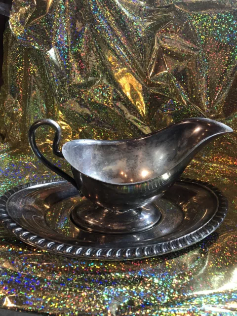 Vintage ￼ Silver Plate Gravy Boat With Tray By Fina