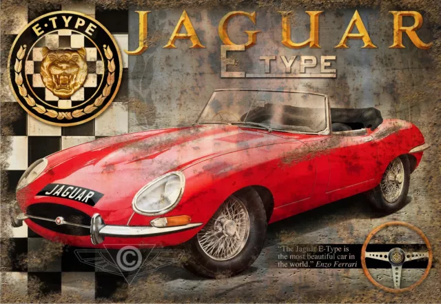 E Type Jaguar airbrush art 'rusty' garage sign. 10 colours your own reg!