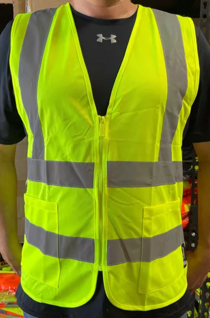 2 Pockets Yellow  High Visibility Safety Vest, ANSI/ ISEA 107-2010