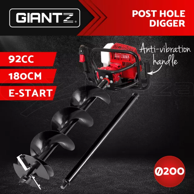 Giantz Petrol Post Hole Digger 92CC Drill Borer Fence Extension Auger Bits